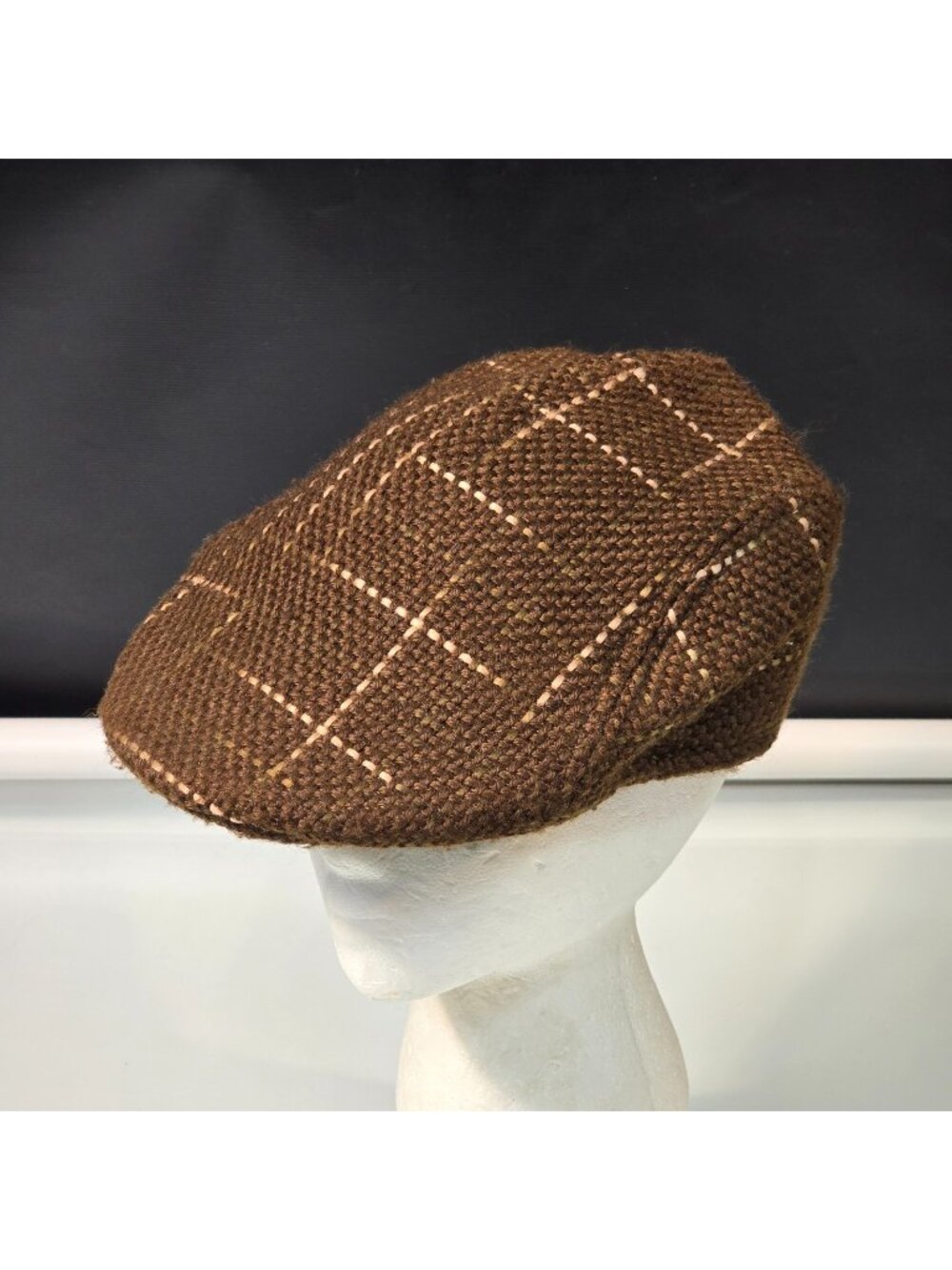 Vintage ALDO Cap Brown Tweed Tartan Cabbie Flat Cap Gatsby Newsboy Hat